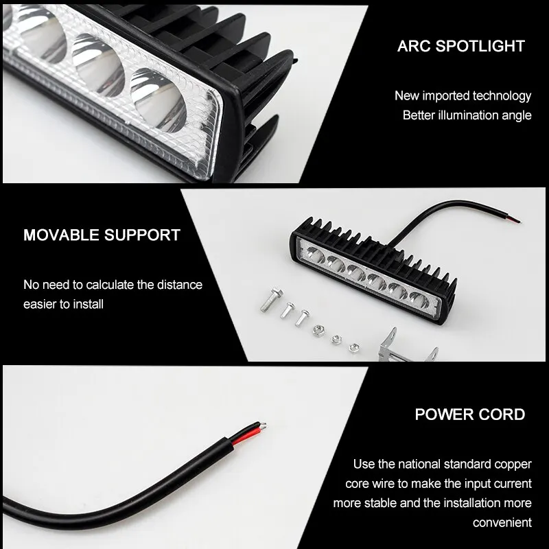 6 LED Offroad Car Work Light Spotlight Daytime Running Light 12V Flood Beam For Jeep 4x4 ATV 4WD SUV Car Styling