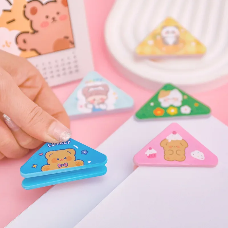 5pcs Kawaii Triangle Corner Clips Cute Bookmarks Page Holder Paper Clips File Index Photo Clamp Korean Stationery Desk Organizer