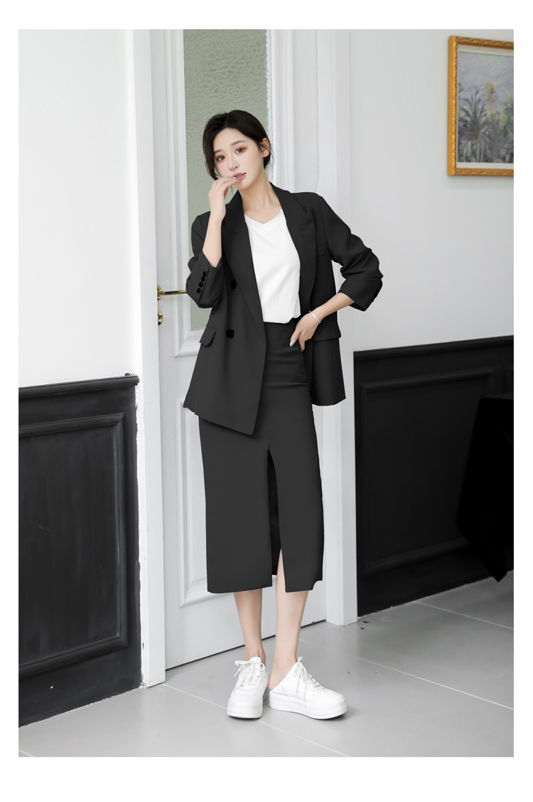 Spring 2025 and Autumn Solid Color Skirt Suit Female Long-sleeved Double-breasted Blazer & High Waist new Open Pencil Skirt Female Suit