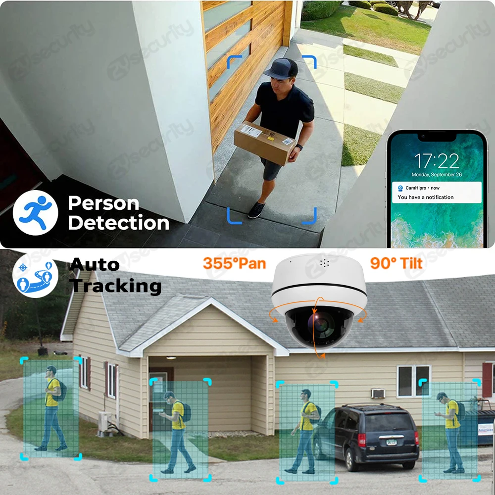 UHD 5MP 5X Optical Zoom PoE Dome PTZ IP Camera Outdoor Auto Tracking Human Detect 2-way Audio Wired Network CCTV Security Camera