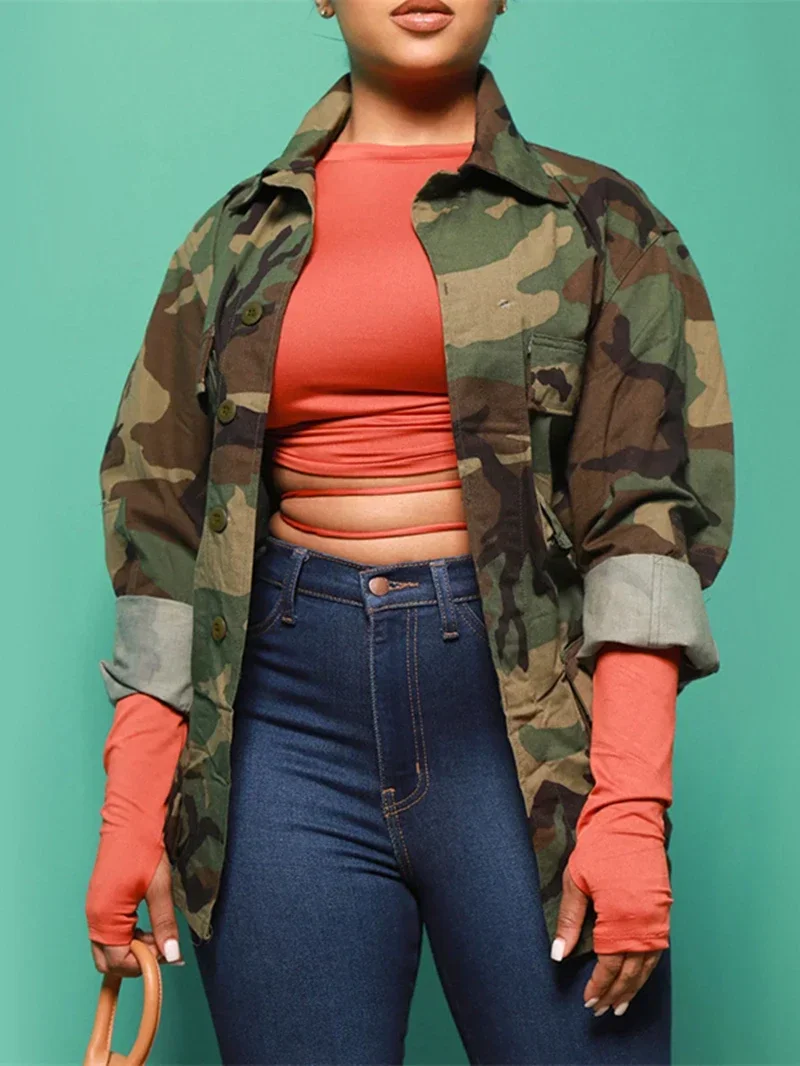 Camouflage Print Big Pocket 2025 Jacket 2024 Spring INS Clothing Long Sleeve Camo Trench Coat new Casual Oversize Cardigan Top Outwear