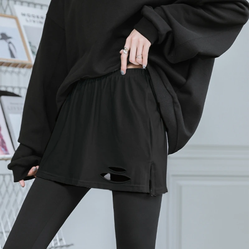 Womens Half-Length Shirt 2025 Extender Mini new Skirt with Split Lower Sweep Skirt Black