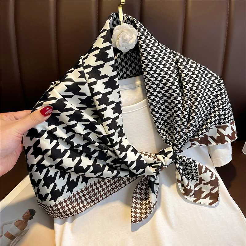 Popular Twill Satin Square Scarf Women Print Splice Striped 2025 new Neckerchief Hand Bag Wrist Shawl Hijab Ladies Bandana Wrap Foulard