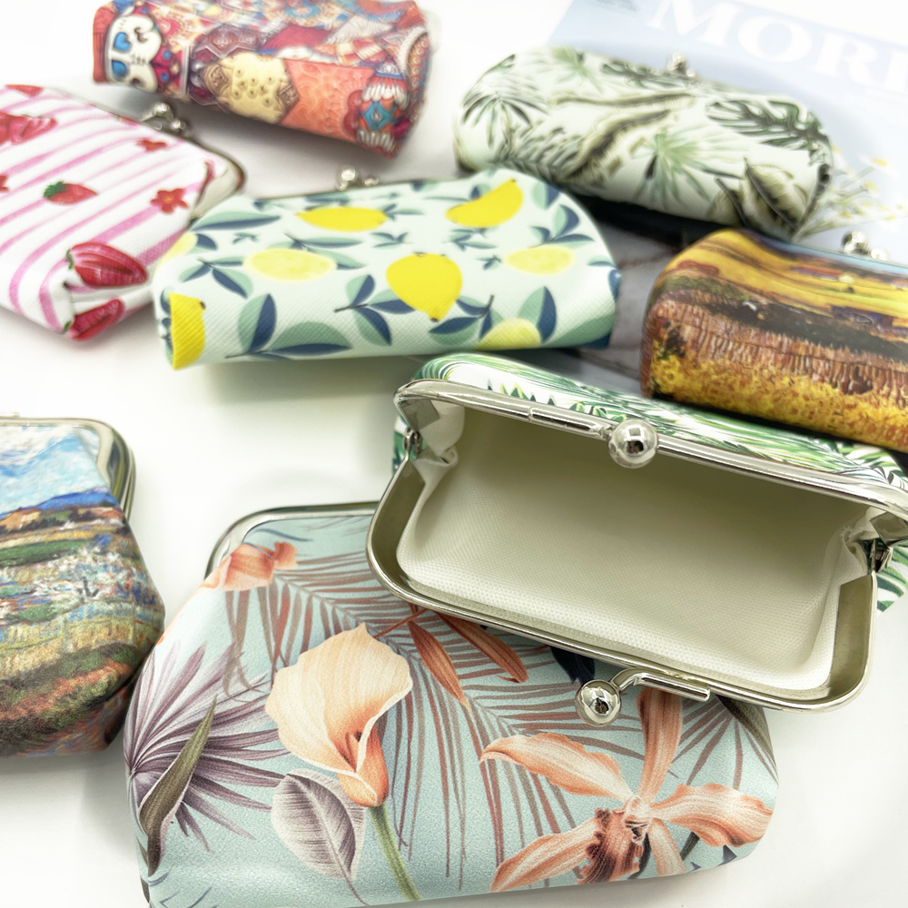 Women Coin Purse Mini Kiss Lock Wallet Small Plant Flower Printing Hasp Wallet Female Girls new Pu 2025 Leather Money Change Pouch