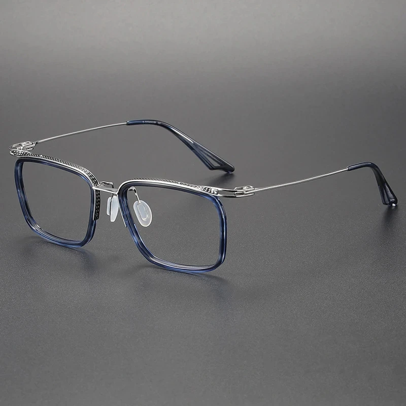 Japanese Handmade Titanium Half Square Glasses Frame For Men Big Size Optical Myopia Eyeglasses Vintage Designer Eyewear New