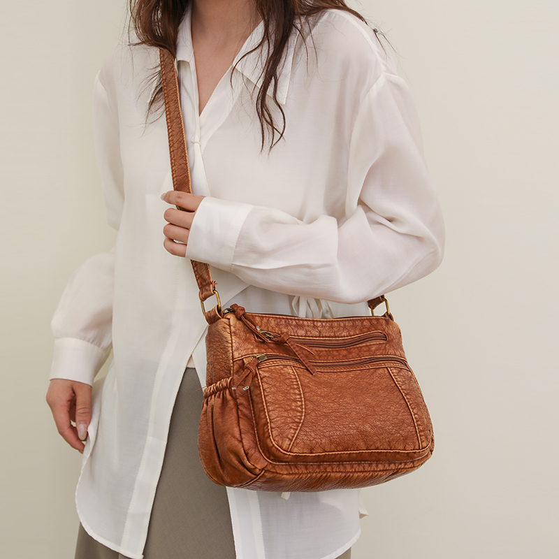 Women Bag Multi-layer Crossbody Bag PU Leather Shoulder Bag Quality Hobos Designe Vintage Black Handbag Purse Messenger Pack