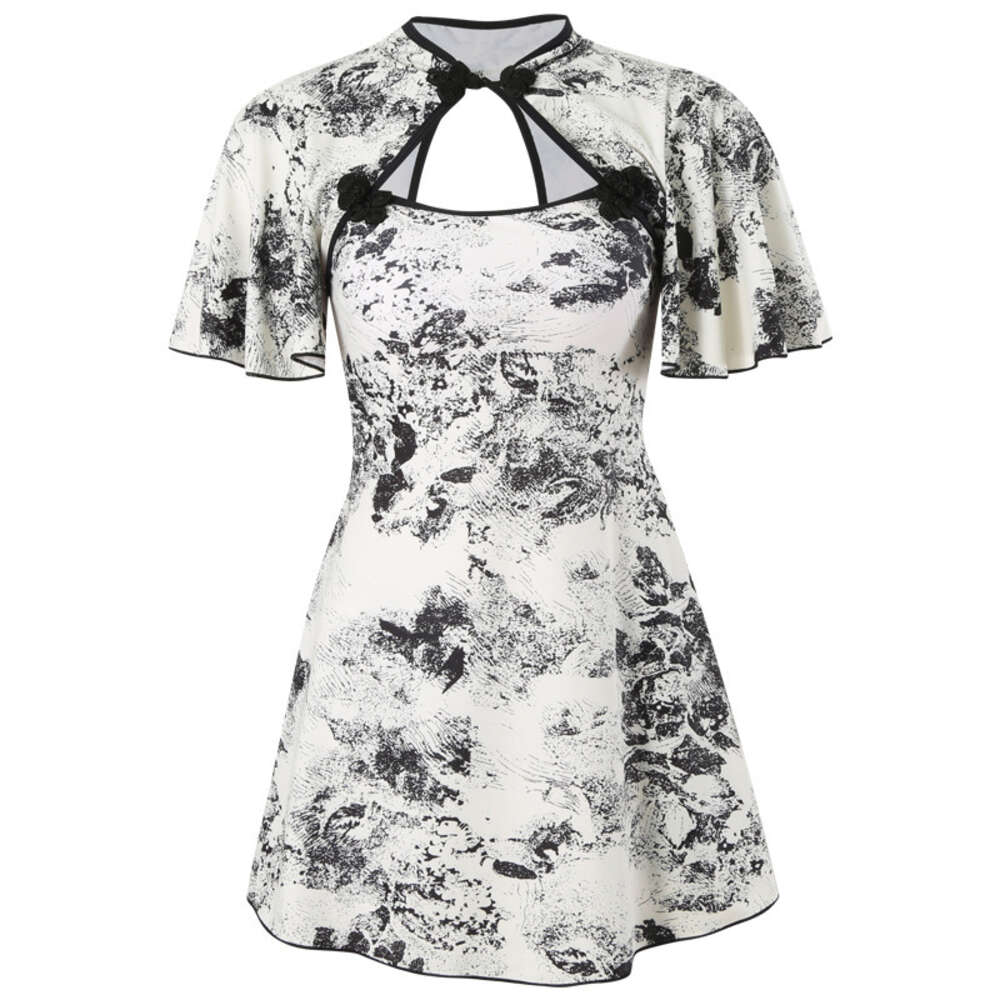 Ddmytiger Ddmytiger Chinese For Women In New Printed Jumpsuit Style Conservative Large Size MM Covered Arm Gathering Hot Spring Swimsuit H