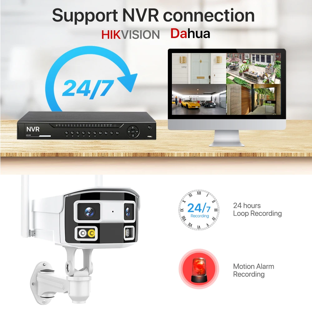 4K Dual Lens IP Camera Outdoor 180° View Angle Panoramic Security Camera 4MP HD Human Detect WIFI Camera POE Surveillance iCSee