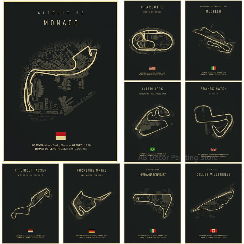 Formula 1 new Track Circuit Retro Posters Monaco Speedway Prints Vintage Aesthetic Home Room Bar Racing Club Art Wall 2025 Decor Painting