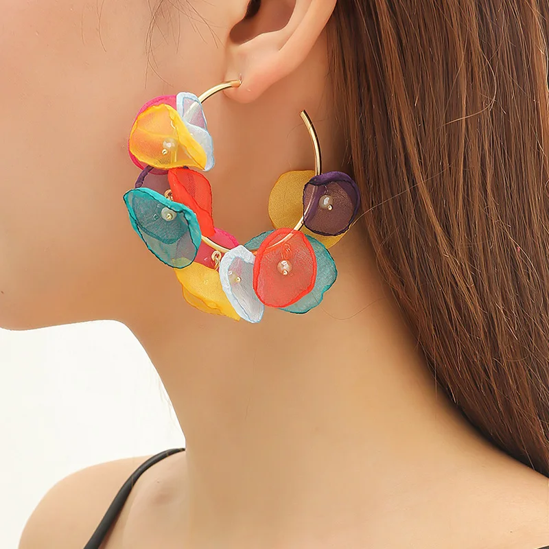 New Elegant Petals Dangle Earings Women Girls Exquisite 2025 Organza Flowers Long Tassels new Pendant Drop Earings Party Jewelry Gifts