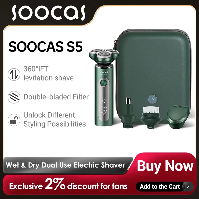 SOOCAS S5 Auto Electric Shaver For Men IPX7 Waterproof Wet & Dry Dual Use Multifunctional Electric Shaver