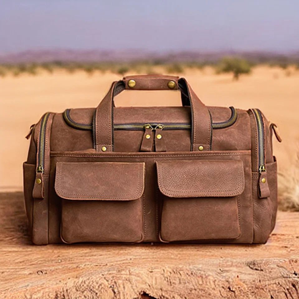 NUPUGOO Vintage Men's 2025 Travel Bag Genuine Leather Hand Lage Duffle new Handmade Large Capacity Shoulder For 16 Inch Laptop