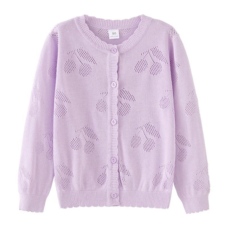 1-7Yrs Autumn Baby Kids Cardigan Sweater Baby Boys Girls Elegant Knitted Top Cherry Print Long Sleeve Hollow out Knitwear Coat