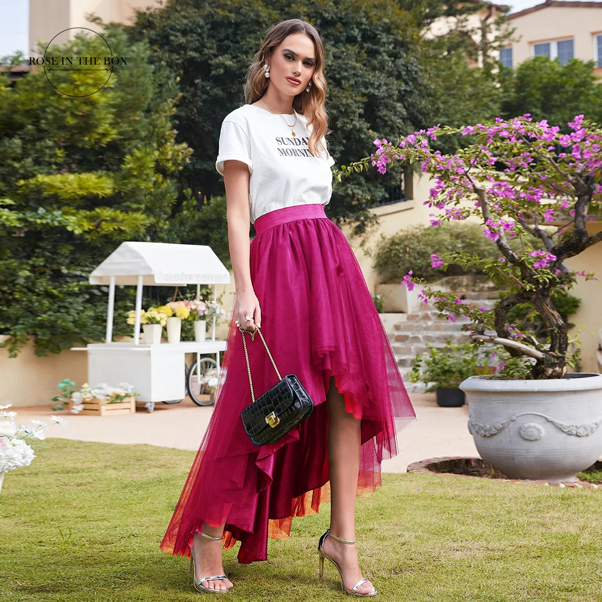 2023 Fuchsia Tulle 2025 Skirt Summer High-Low Tutu Skirts Underskirt For Women Shows Dance Party Skirts Faldas new Mujer Moda