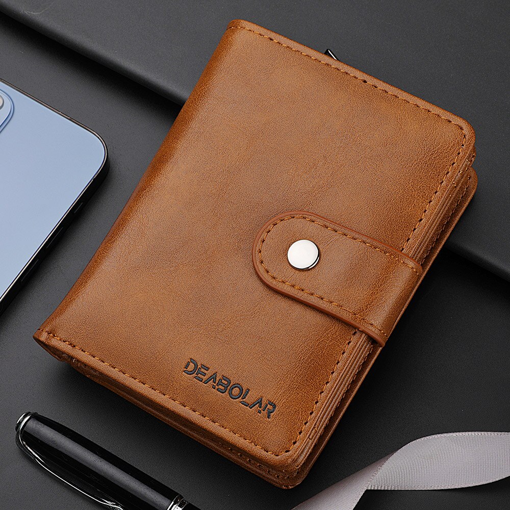 Stylish Men's Short Wallet Zipper Buckle Retro Multifunctional Student Triple Discount Credit Card ID Card Holder Wallet For Men