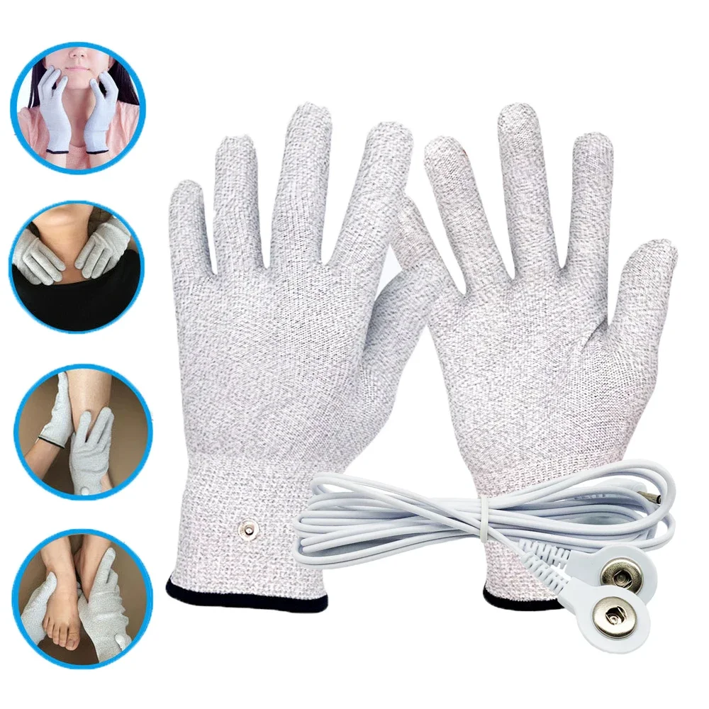 Fiber Conductive Massage new Gloves Electro Shock Gloves With Wire For 2025 Pulse Massager Electric Acupuncture Tens Physiotherapy Device