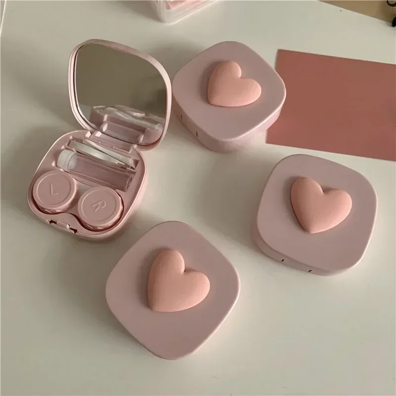 2024 Girl new Cute Heart Contact 2025 Lens Case Box With Mirror Women Mini Lovely Eyes Contact Lens Container Box Bag Travel Kit