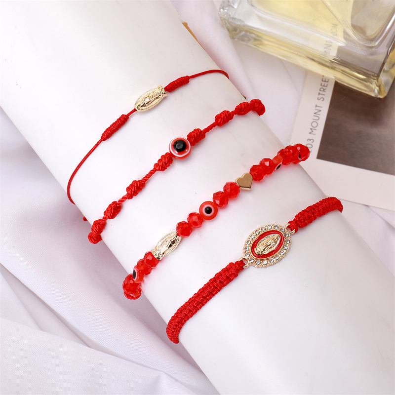 4PCS/Set Saint Jude or Virgin Mary Rosay Cross Bracelets Mexican Braid Crystal Evil Eye Bracelets Gift For Pray Or Protection