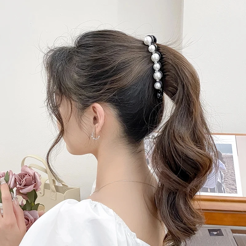Pearls Hairpins Banana Clip for Women Ponytail Twist Claw Sweet Hairpin Girl Ponytail Barrettes Hairgrips Hair Accessories