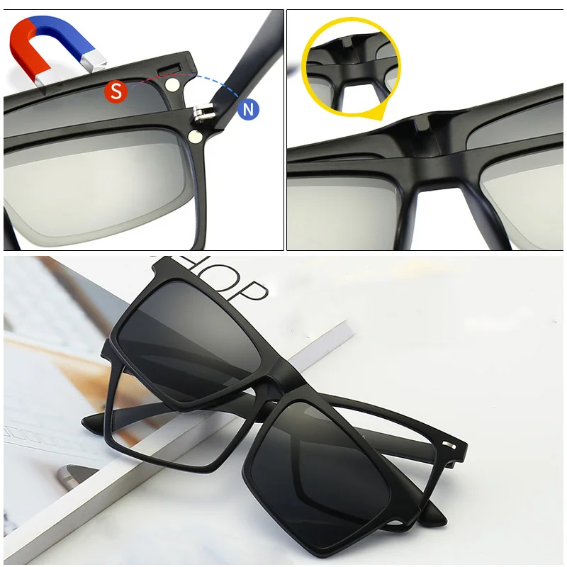 6PCS 2025 Magnetic Polarized Clip new On Sunglasses Women Men Plastic Frame for Night Driving Sunglasses UV400