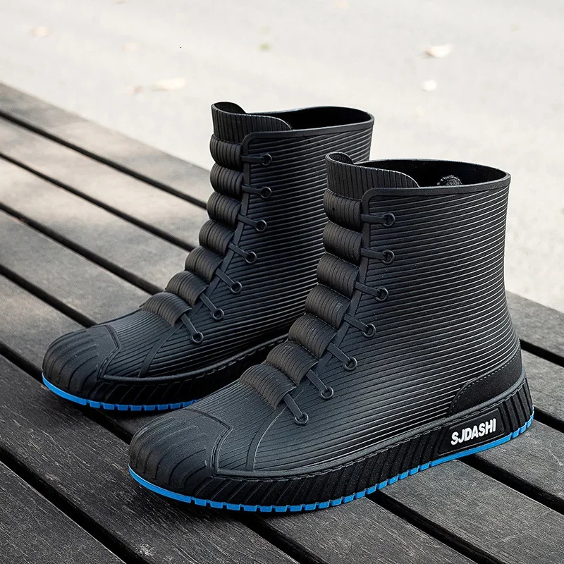 Fashion Mens Rain Boots Rubber Gumboots Slip on Mid-calf Waterproof Working Boots Comfort Red Non-slip Fishing Shoes for Men 240524