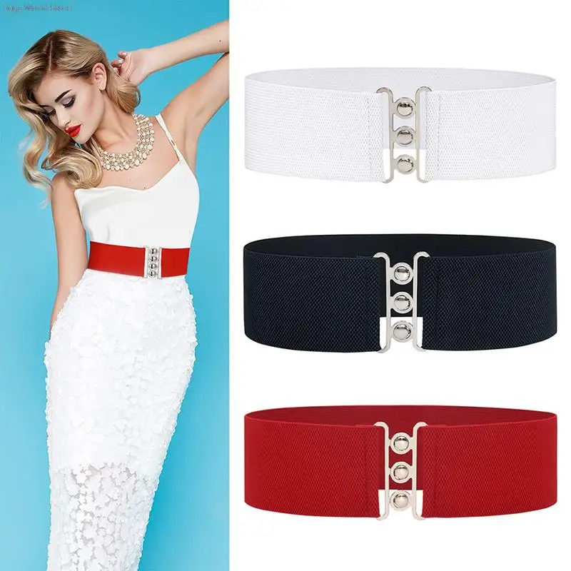 1pc 5cm Wide Elastic Belt Stretchy Belt Wide Waist Vintage Stretch Cinch with Buckle Belts Waistband for Women