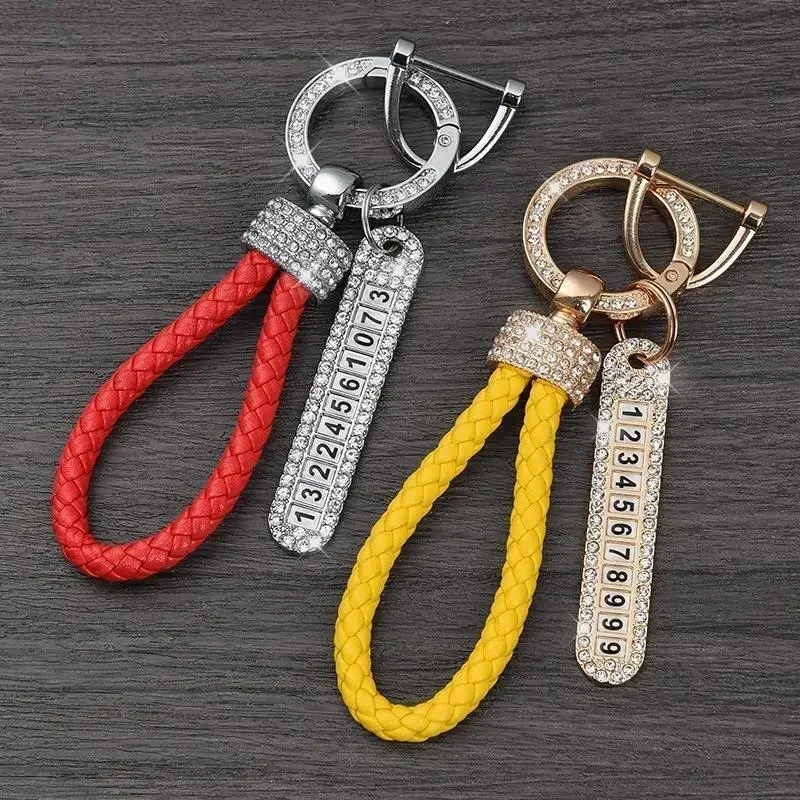 Crystal Anti-lost 2025 Leather Keychain Women new Men Gold Sier Buckle Car Key Ring Chain Holder Phone Number Tag keyring