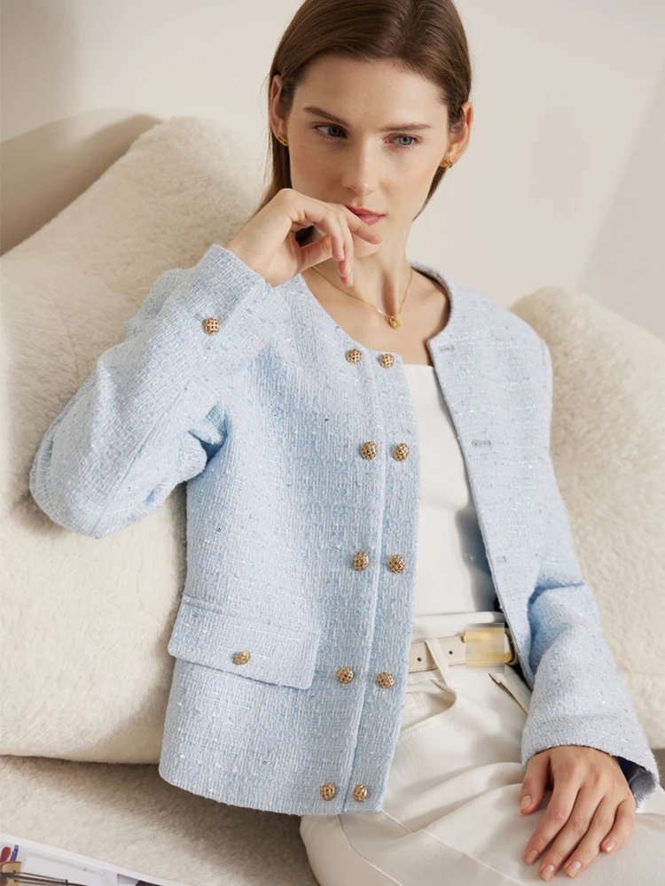 Amii Minimalist Jacket 2025 for new women 2023 Spring New Elegant Round Neck Straight Shoulder Light Tuxedo Short Coat Women 12321002