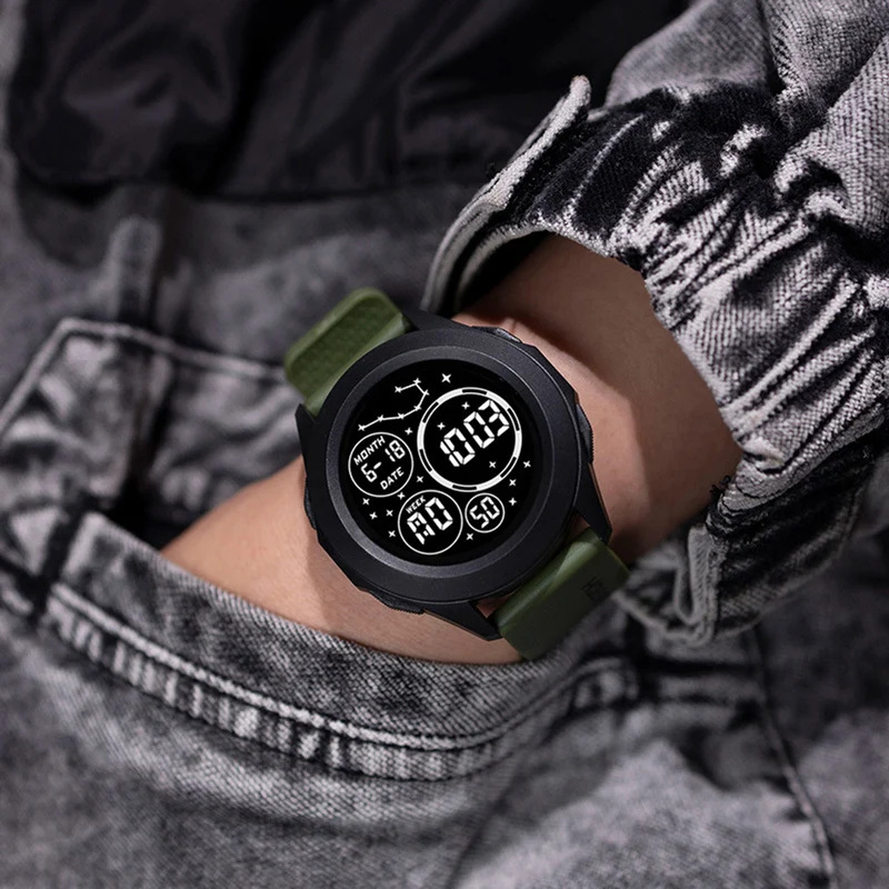 YIKAZE Sports Watch Men's Digital Watches Starry Man Sport Watch Waterproof Multifunctional Clock Outdoor LED Electronic Watch