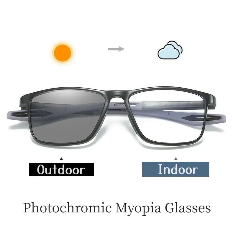 Unisex Vintage Outdoor Photochromic Glasses Retro Flexible TR90 Sports Myopia Near Sight Eyewear Smart Color ChangingUV Shades