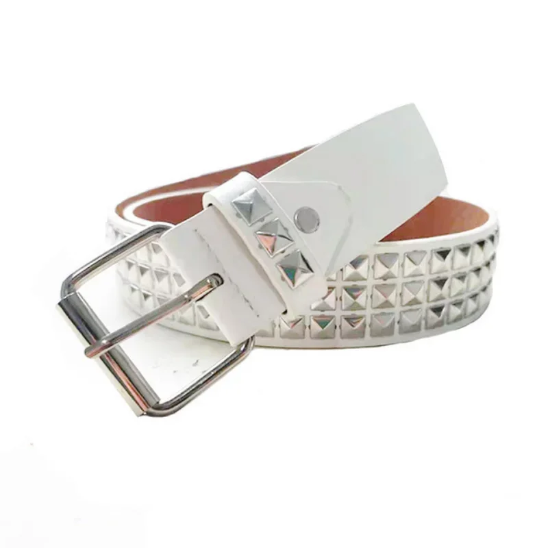 Luxury Square Bead Rivet Belt Metal Pyramid Straps MenandWomen's Studded Punk Rock Hardware Jeans Designer Female Waist Belts