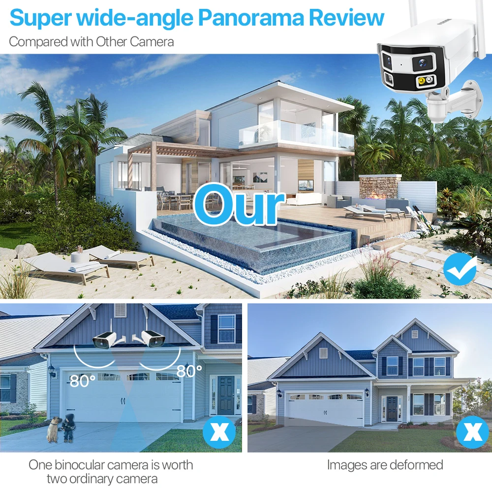 4K Dual Lens IP Camera Outdoor 180° View Angle Panoramic Security Camera 4MP HD Human Detect WIFI Camera POE Surveillance iCSee