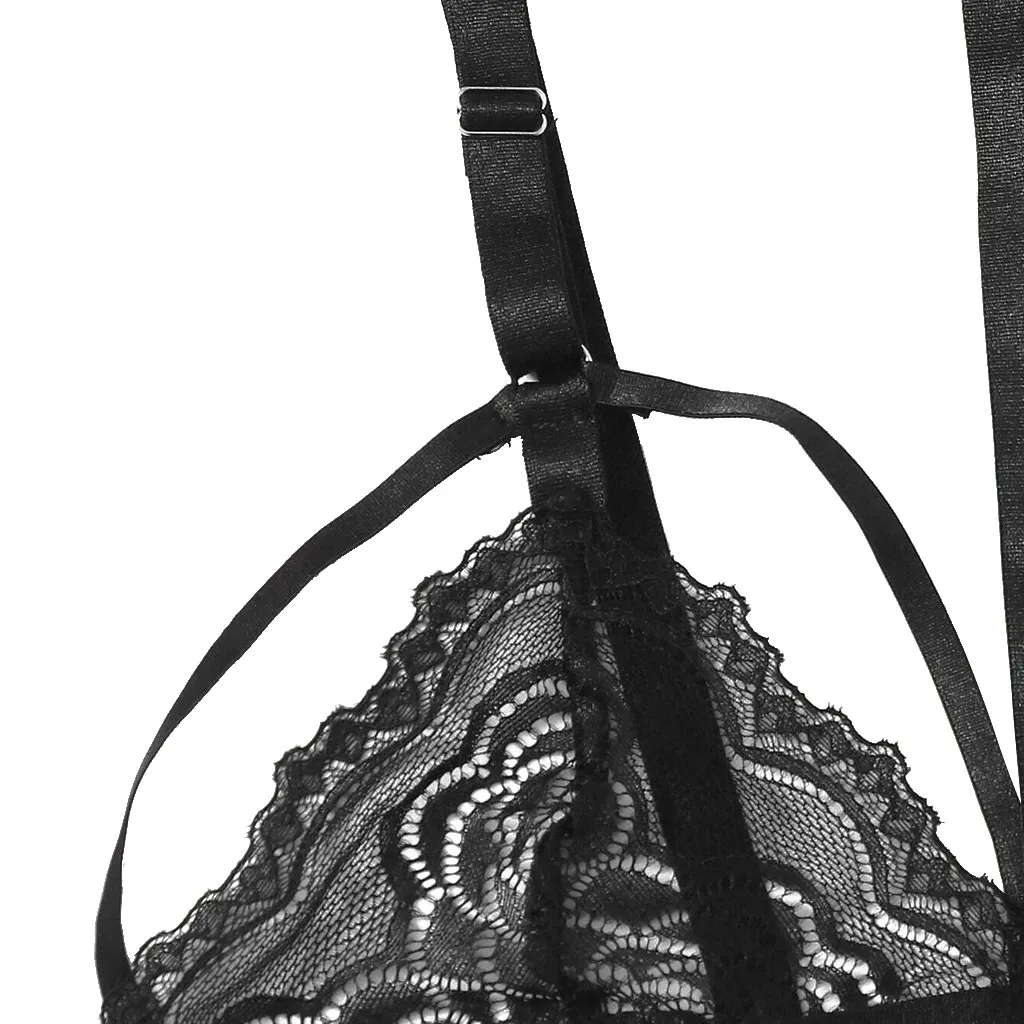 New new In Plus Size Women's Underwear Sexy Lingerie Lace Lingerie Bra+thong+garter Underwear Set 2025 Black Sleepwear Women's lingerie