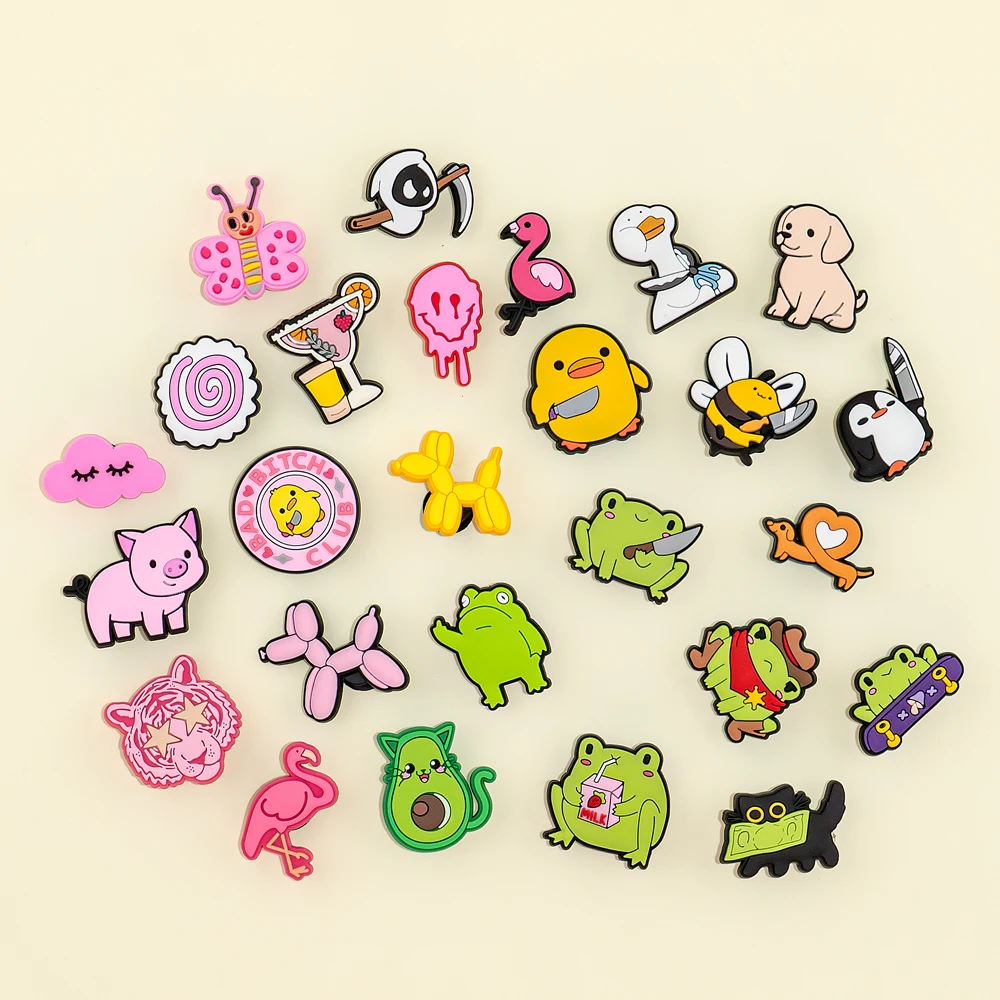 Cute Animals Shoes Charms Accessories Funny Frog Dog Duck Cactus Avocado Shoe Decorations Salamander Pins Jeans