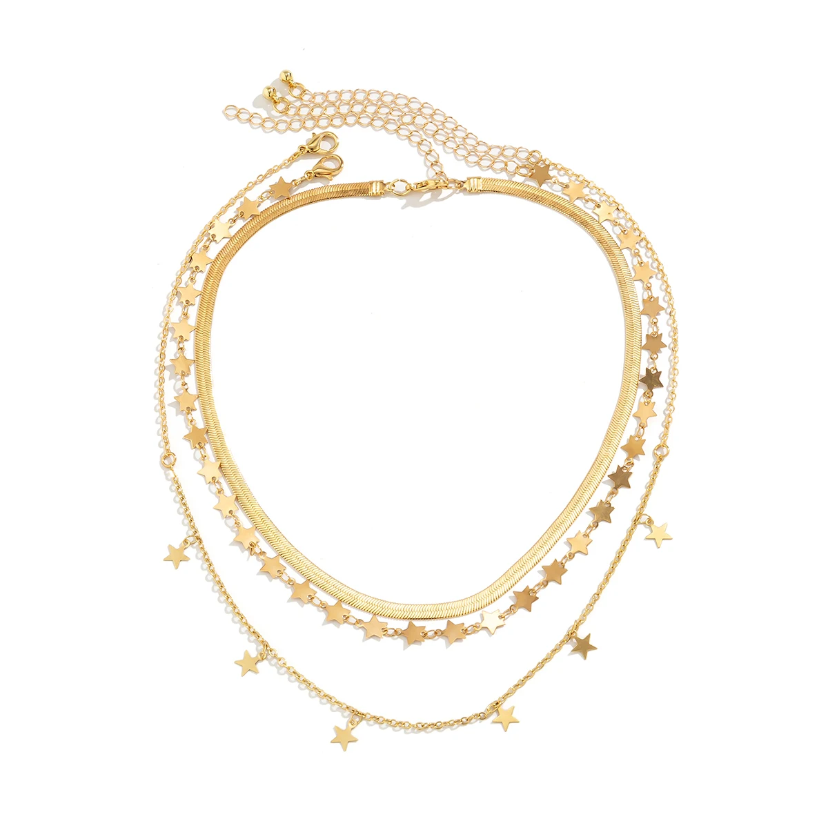 3pcs/set Sexy Flat Blade Snake Choker Necklace for Women Vintage Gold Color Star Tassels Clavicle Chain Necklace Jewelry