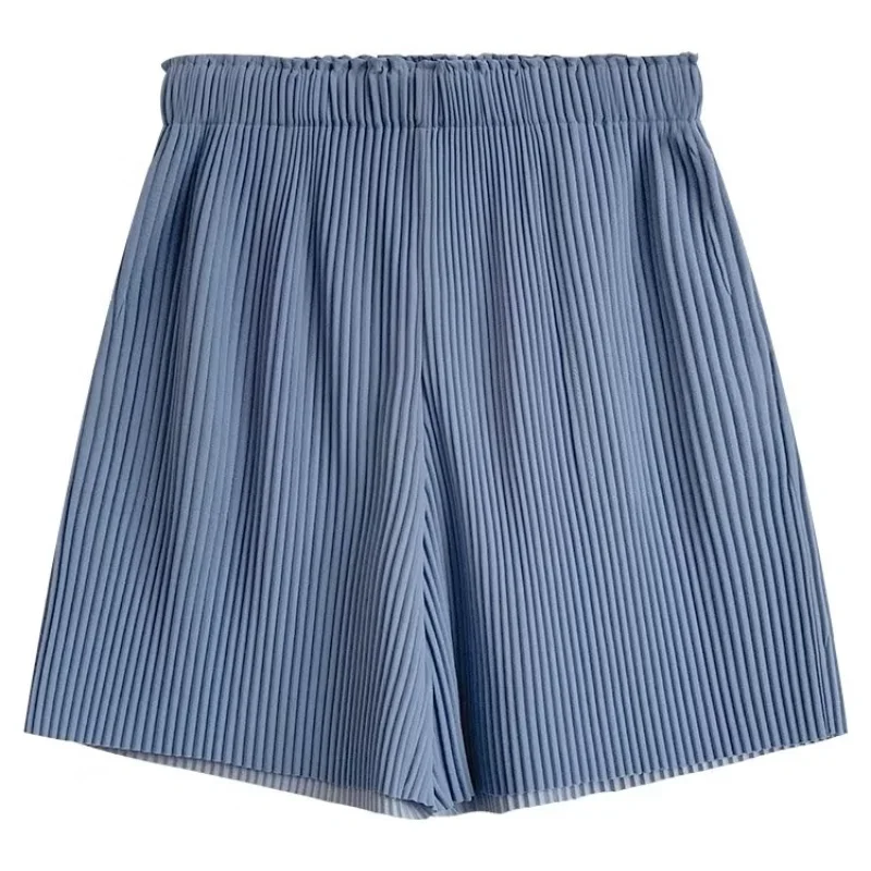 Male Texture Pleated Ice Silk Shorts Men's Summer Loose Large Size Casual Solid Color Elastic Waist Sport Five-point Short Pants
