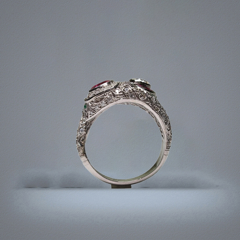 Antique Art Deco 925 Sterling Silver Ruby White Sapphire Ring Anniversary Gift Say Size 5 12