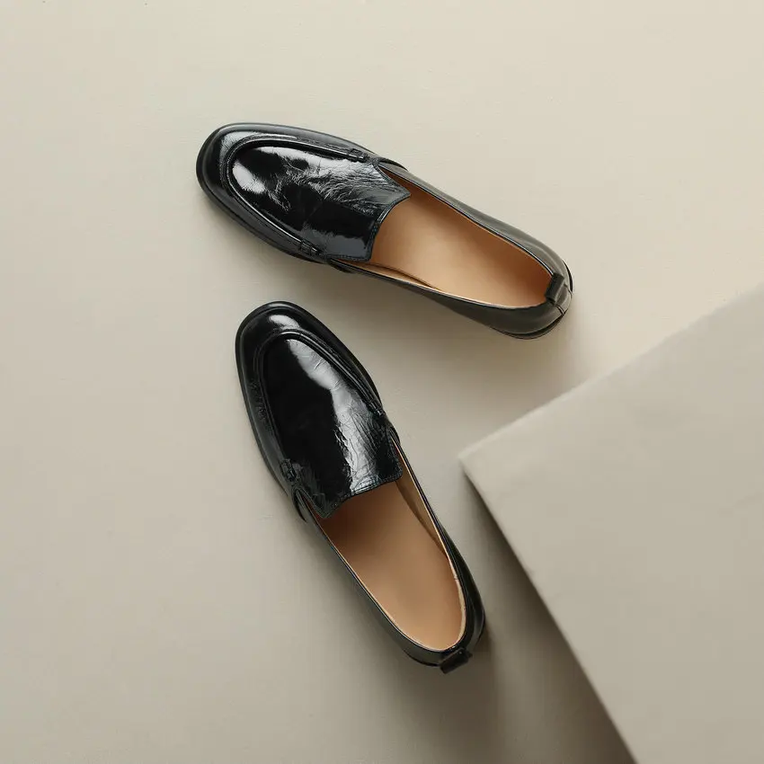 QUTAA 2023 Classic Women Pumps 2025 Spring Summer Working Casual Genuine Leather Low Heels Round Toe Loafers Shoes Woman new Size 34-40