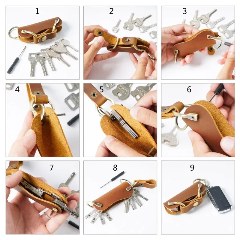 Men Key Sleeve Wallet Housekeeper Pocket Handmade Key Storage Bag new PU Leather Car Key Cases 2025 Holder Large Capacity Keychain Pouch