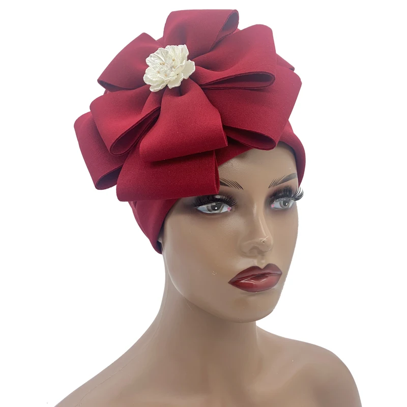 Women's Head Wrap Bonnet Nigeria Auto gele Headtie new Muslim Hijab Hat Turbante Exaggerated Flower 2025 African Turban Cap for Ladies