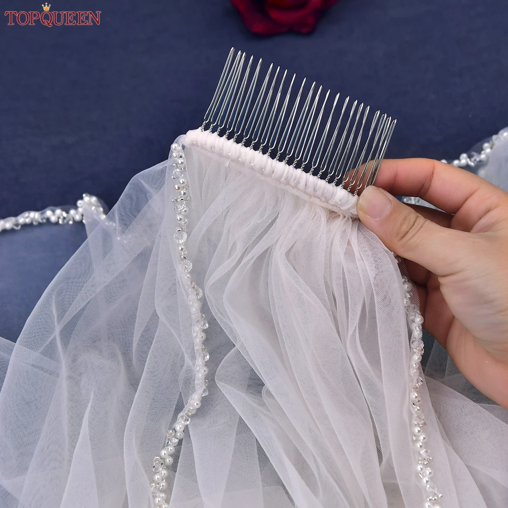 TOPQUEEN new V175 Crystal Edge Wedding 2025 Veils for Bride Bridal Veils with Rhinestones Cathedral 2023 1 Tier Wedding Hair Accessories