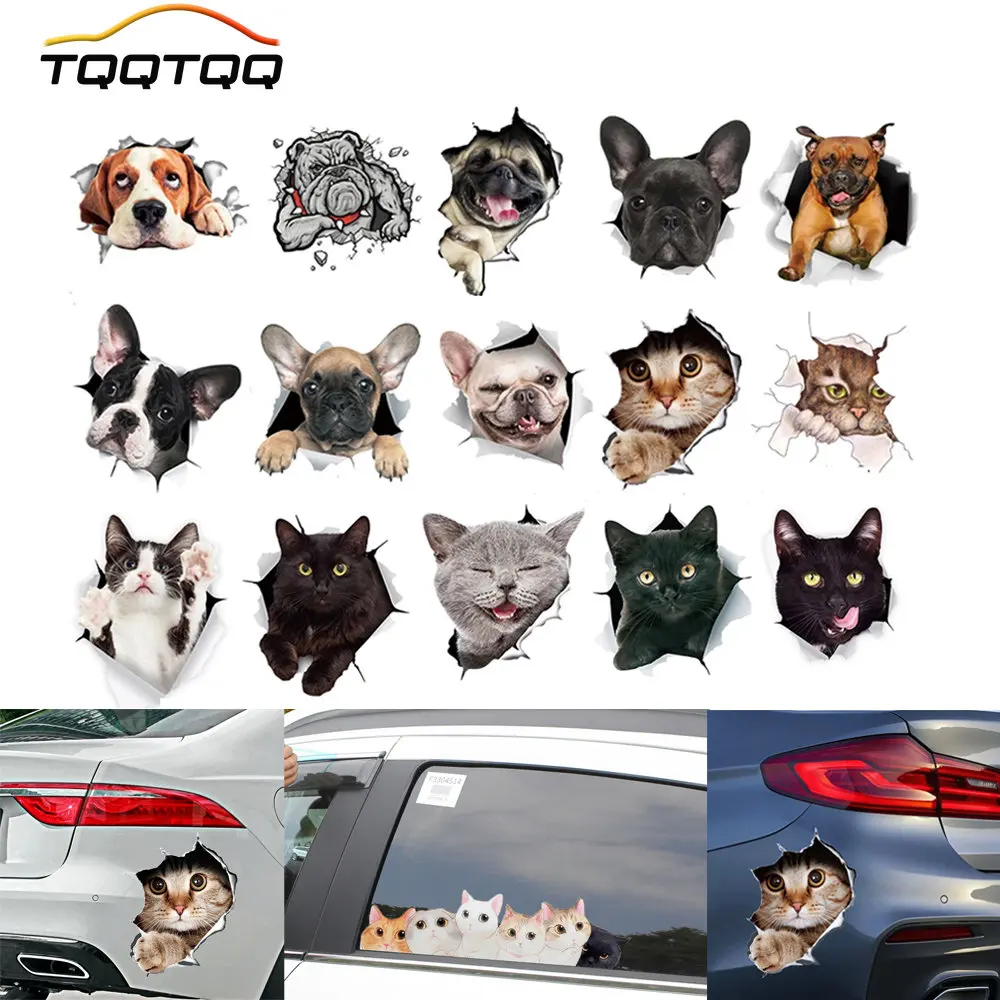 new 2025 TQQTQQ 1Pcs 3D Dog Cat Car Sticker Cute Funny Pet Dog Decal Creative Modified Stickers Waterproof Car Styling Decorations