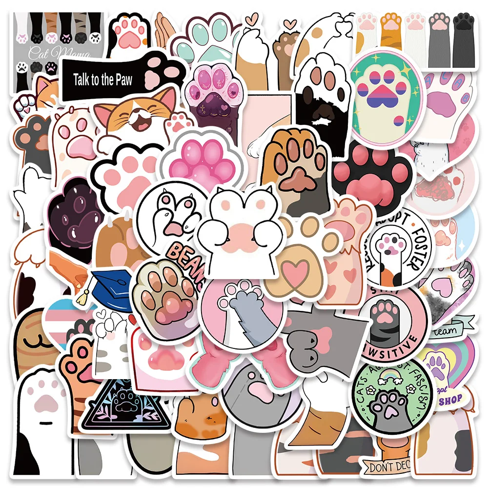 61PCS Kawaii Pink Cat Paw Cute Kitty Girl Stickers Aesthetic Decal for Diary Suitcase Scrapbook Phone Waterproof Bottle Decor
