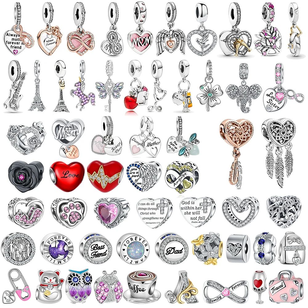 925 Sterling Silver Heart & Mum Dangle Dream Catcher Charm Fit Original Pandora Bracelet DIY Jewelry For Women Bracelet DiyBeads