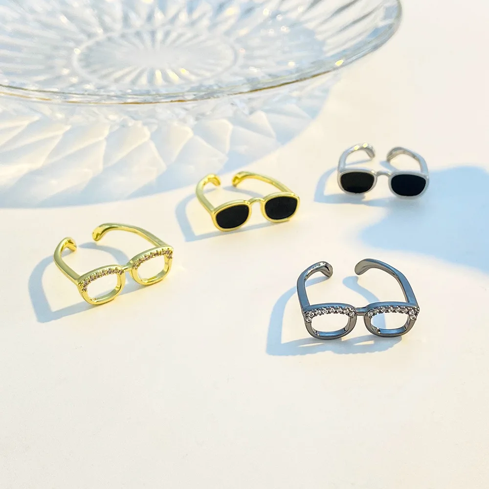 Small Crystal Glasses-shape Finger Ring Couple Jewelry Index Finger Sunglasse-shape Rings new For Women Jewellery Anel 2025 Bague Anillos