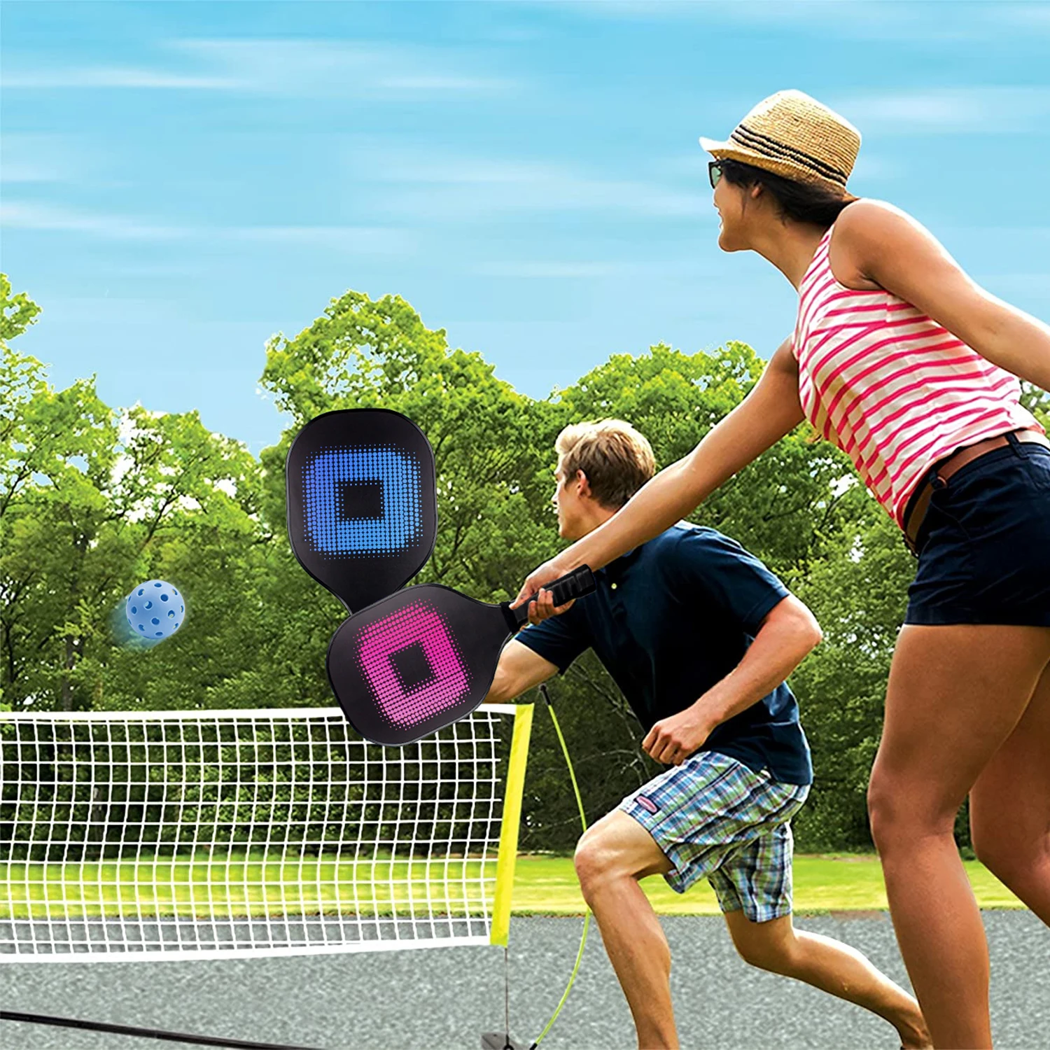 Pickleball Paddles Set with 4 Wood Pickleball Rackets & 4 Balls & 4 Grip Tapes & Portable Carry Bag for Indoor/Outdoor Sports