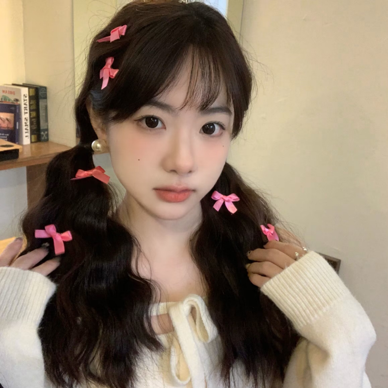 2023 Korean Sweet Pink Bow Hairpin Girl Women Y2K Hair Barrette Lolita Duckbill Clip Side Clip Headwear Hair Accessories