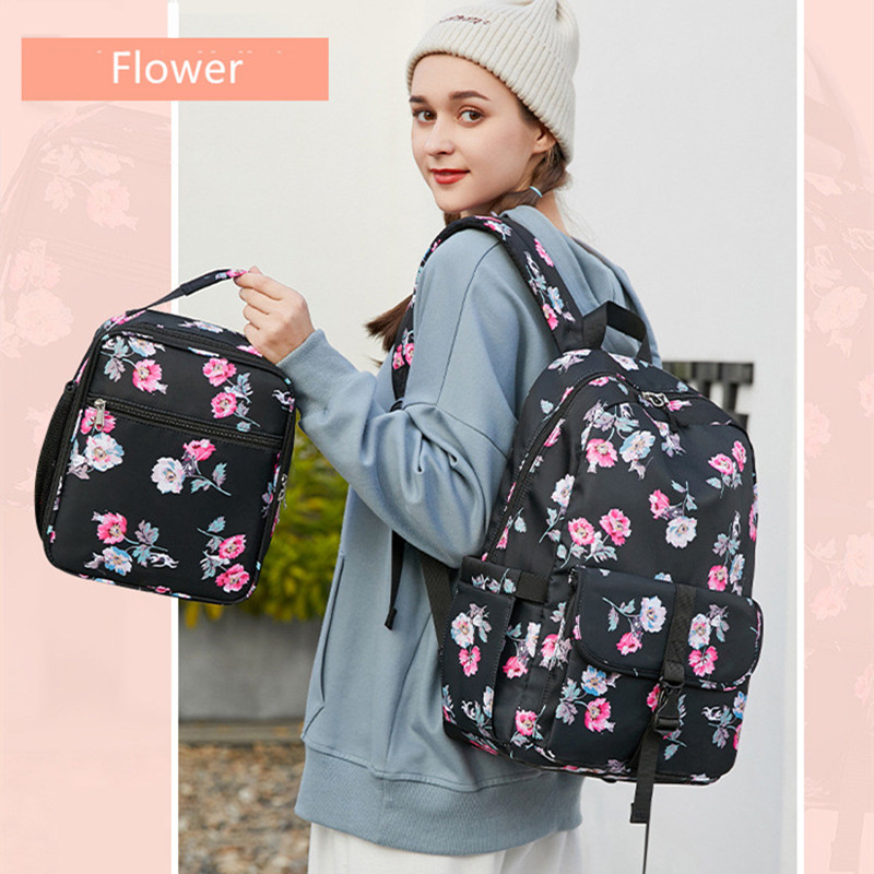 2pcs/set School bags for kids girls flower backpack schoolbag girl bookbag thermal lunch bag floral school backpack for girls