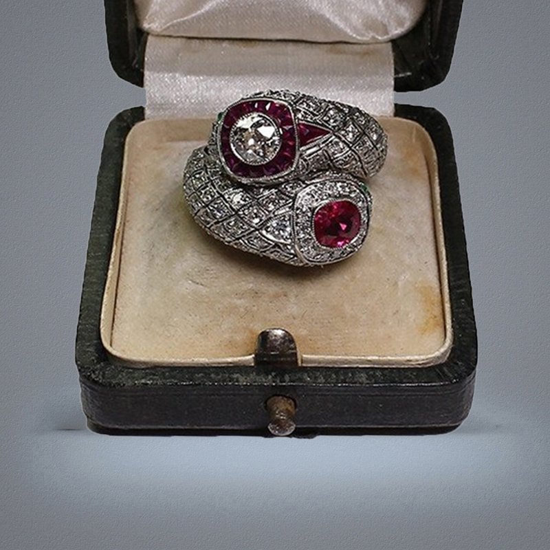 Antique Art Deco 925 Sterling Silver Ruby White Sapphire Ring Anniversary Gift Say Size 5 12