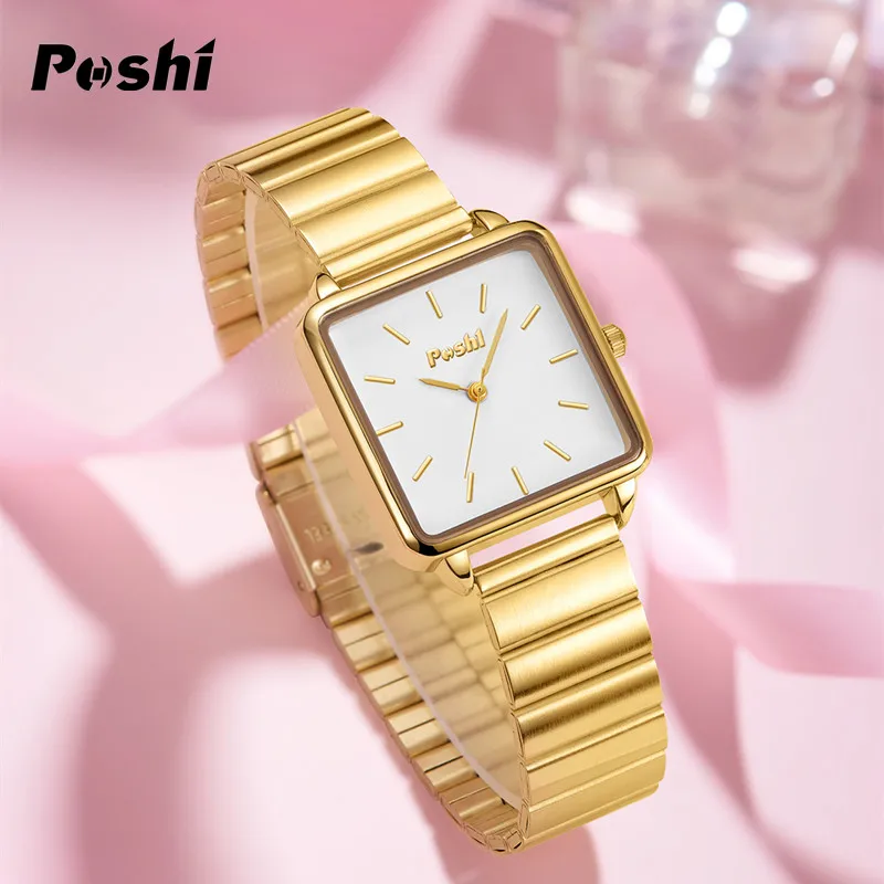 POSHI Quartz Watch for Women Waterproof Alloy Strap Women's Watches Casual Ladies Bracelet Original Brand Wristwatch reloj mujer